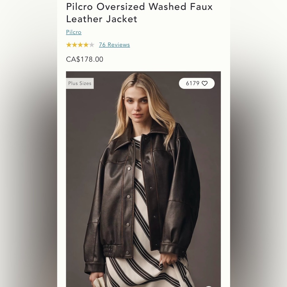 Pilcro Oversized Washed Faux Leather Jacket in Black
